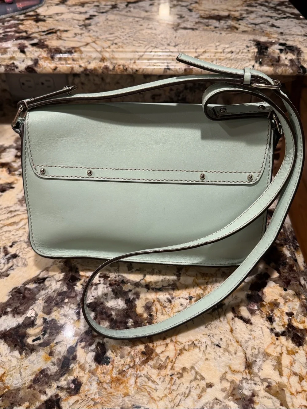 Kate Spade Vintage Mint Leather Crossbody Satchel Saddle Bag Buckles Suede Int.